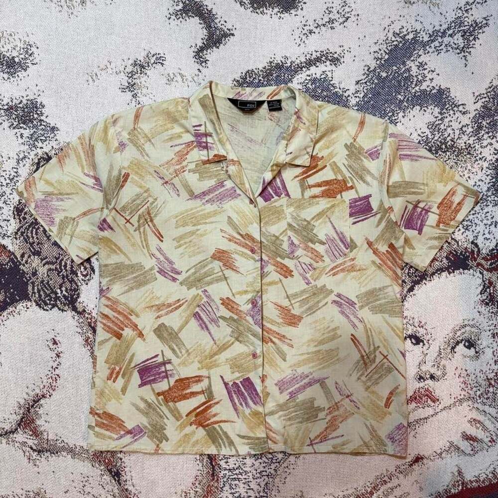 Vintage 90s Fox Abstract Print Cotton Short Sleeve Button Up Shirt